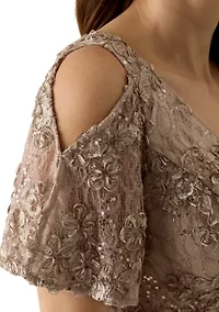 Women's Cold Shoulder Scoop Neck Lace A-Line Dress
