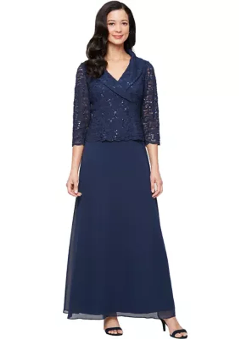 Women's Long Stretch Lace Mock Dress