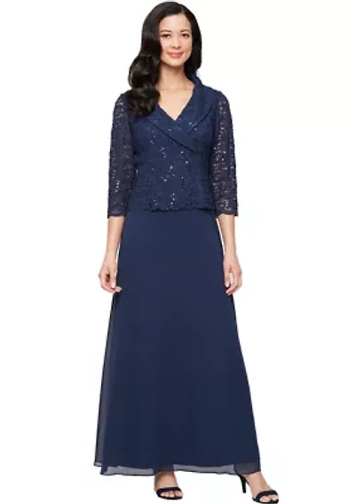 Women's Long Stretch Lace Mock Dress