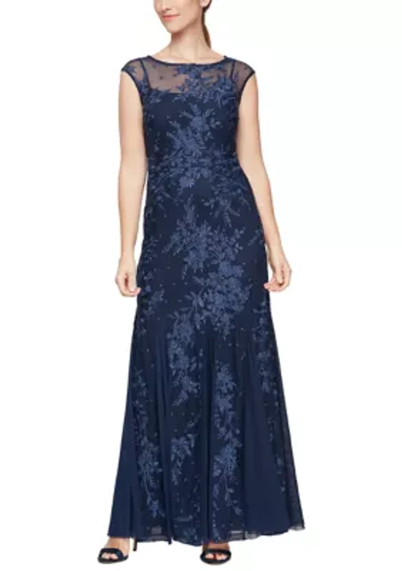 Women's Embroidered Dress with Godet Detail Skirt