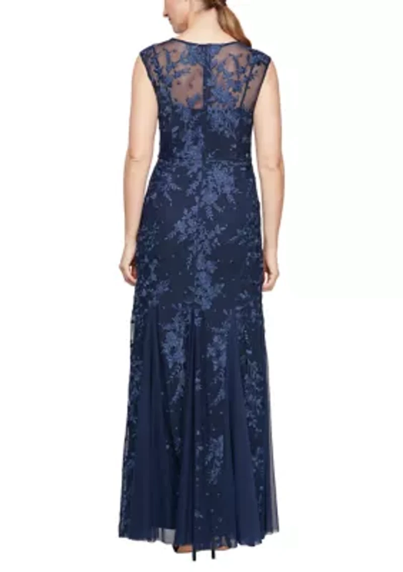 Women's Embroidered Dress with Godet Detail Skirt