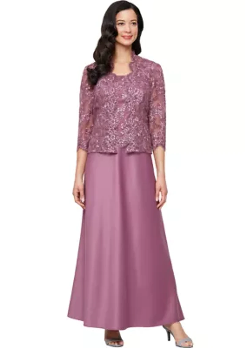 Women's Long Embroidered Tulle Mock Jacket Dress