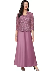Women's Long Embroidered Tulle Mock Jacket Dress
