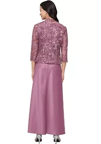Women's Long Embroidered Tulle Mock Jacket Dress