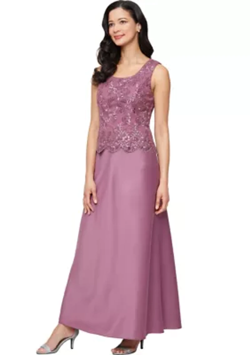 Women's Long Embroidered Tulle Mock Jacket Dress