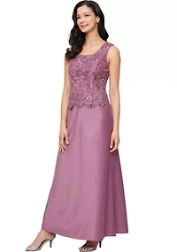 Women's Long Embroidered Tulle Mock Jacket Dress