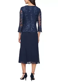 Women's Midi Embroidered Tulle Mock Jacket Dress