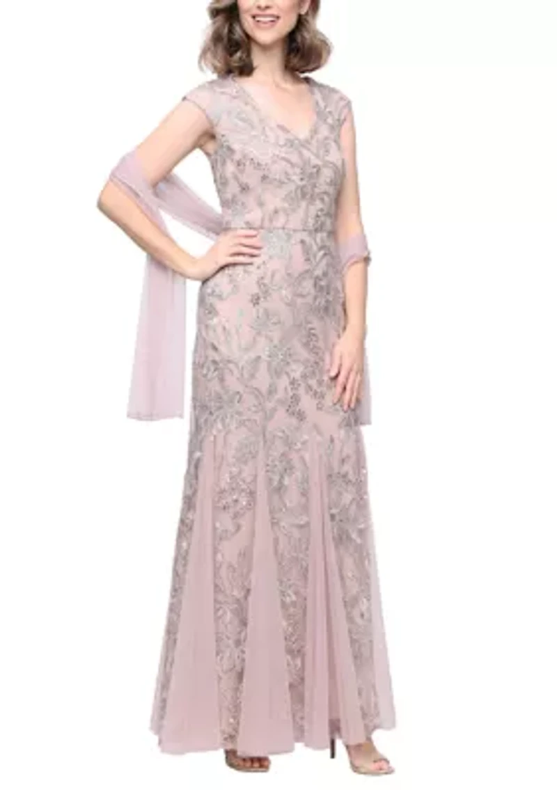 Women's V-Neck Embroidered Dress