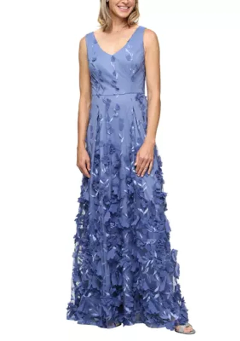 Women's Long Sleeveless 3D Embroidered A-Line Dress