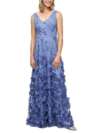 Women's Long Sleeveless 3D Embroidered A-Line Dress