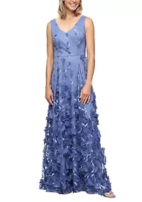 Women's Long Sleeveless 3D Embroidered A-Line Dress