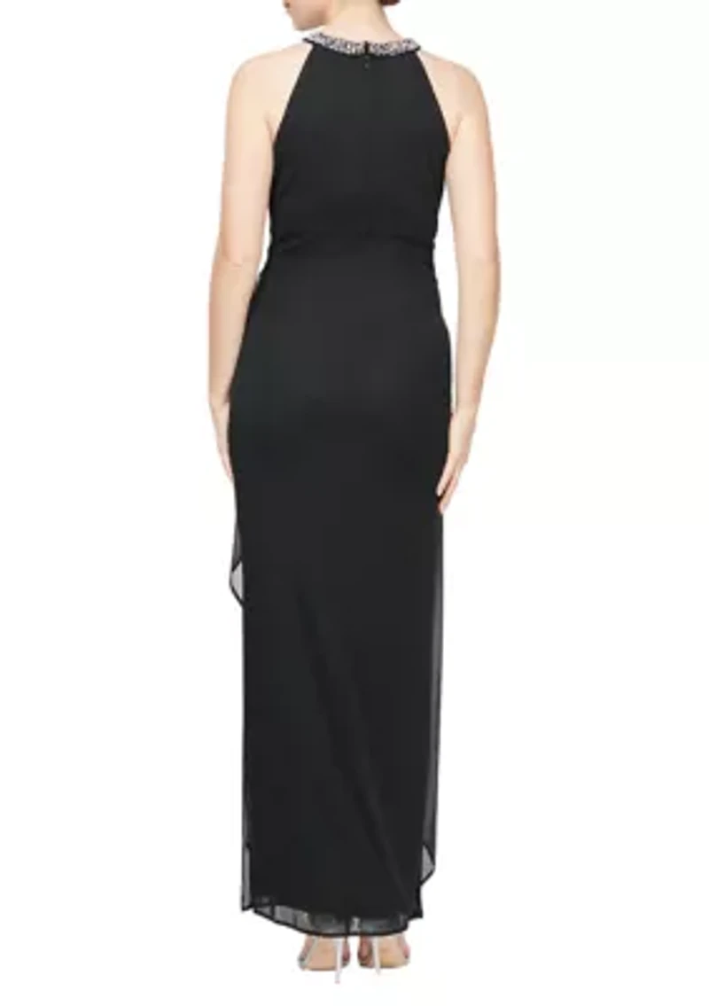 Women's Long Dress with Beaded Halter Neckline