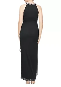 Women's Long Dress with Beaded Halter Neckline