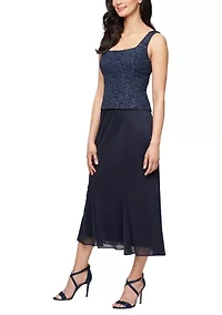 Women's Tea Length Textured Jacquard Mock Jacket Dress