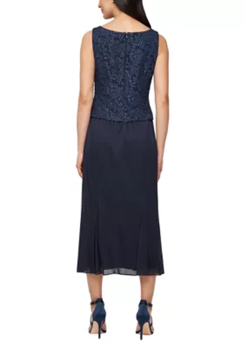 Women's Tea Length Textured Jacquard Mock Jacket Dress