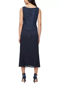 Women's Tea Length Textured Jacquard Mock Jacket Dress