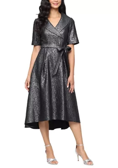 Women's Midi Textured Jacquard A-Line Dress