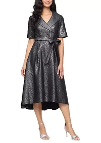 Women's Midi Textured Jacquard A-Line Dress