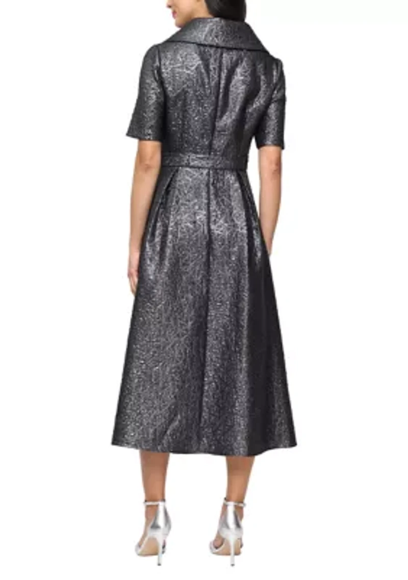 Women's Midi Textured Jacquard A-Line Dress