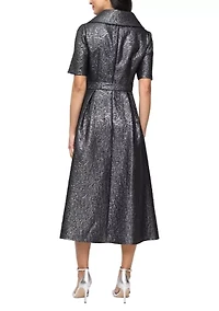 Women's Midi Textured Jacquard A-Line Dress