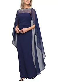 Women's Crepe Column Dress with Cape