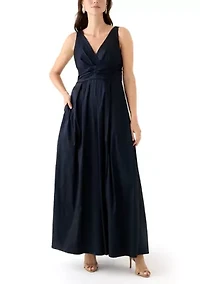 Women's Sleeveless Long Stretch Taffeta Dress