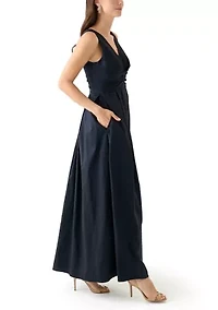 Women's Sleeveless Long Stretch Taffeta Dress