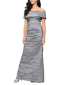 Women's Crinkle Stretch Taffeta Off the Shoulder Dress