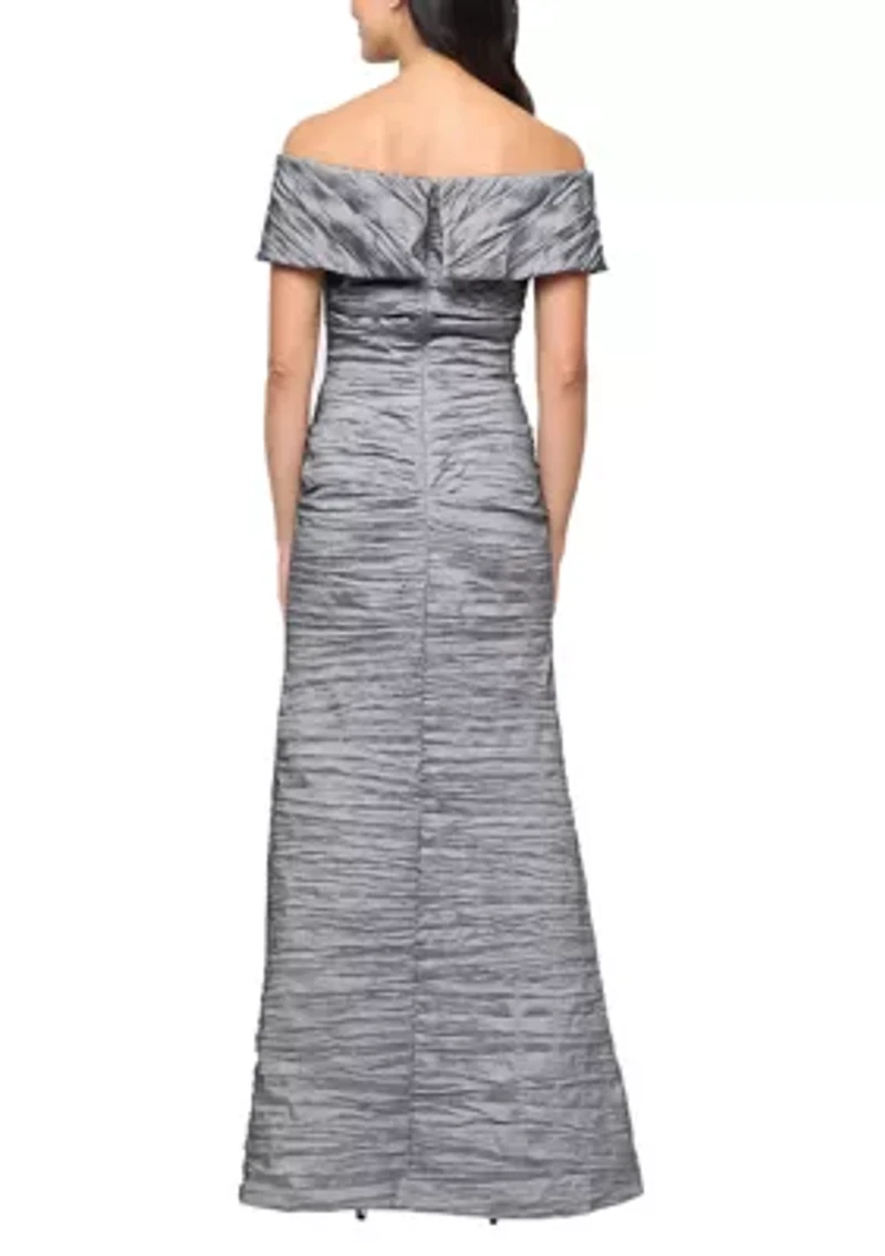 Women's Crinkle Stretch Taffeta Off the Shoulder Dress