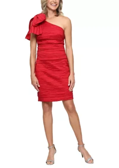 Women's Short One Shoulder Crinkle Stretch Taffeta Dress