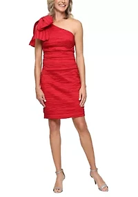 Women's Short One Shoulder Crinkle Stretch Taffeta Dress