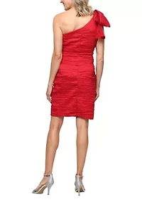 Women's Short One Shoulder Crinkle Stretch Taffeta Dress