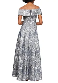 Women's Off Shoulder Printed Jacquard Gown
