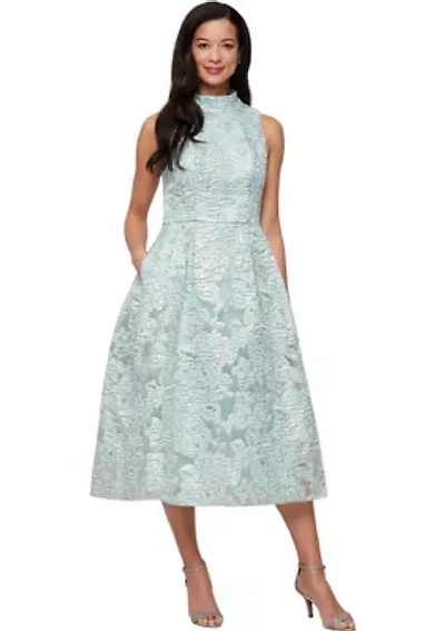 Women's Midi Metallic Jacquard A-Line Dress