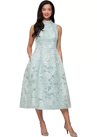 Women's Midi Metallic Jacquard A-Line Dress
