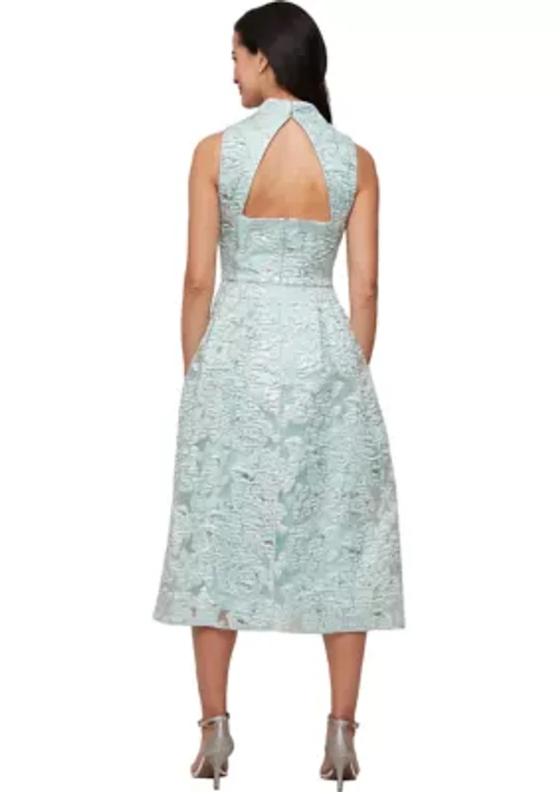 Women's Midi Metallic Jacquard A-Line Dress