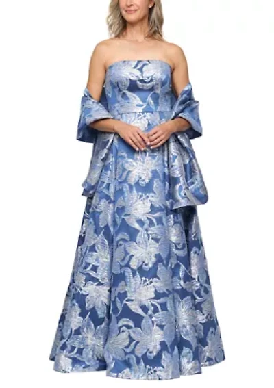 Women's Strapless Print Jacquard Gown