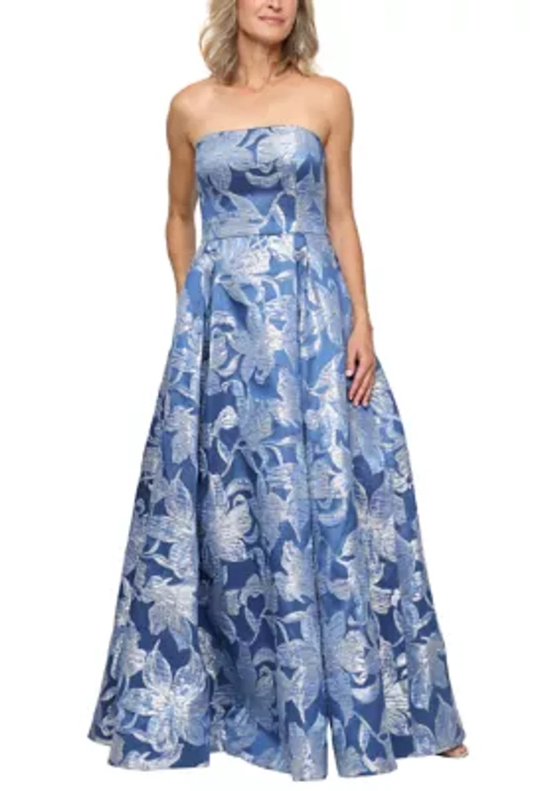 Women's Strapless Print Jacquard Gown