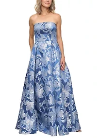 Women's Strapless Print Jacquard Gown