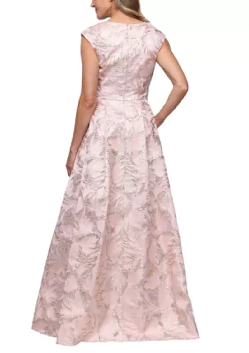 Women's Sleeveless Jacquard Empire Waist Gown
