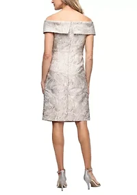 Women's Off the Shoulder Jacquard Dress with Foldover Cuff Neckline