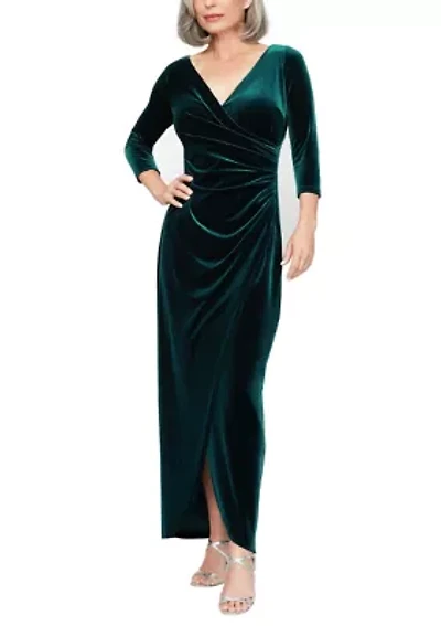 Women's Long V-Neck Velvet Dress