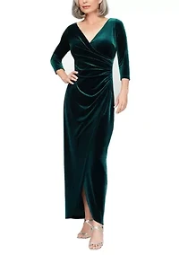 Women's Long V-Neck Velvet Dress