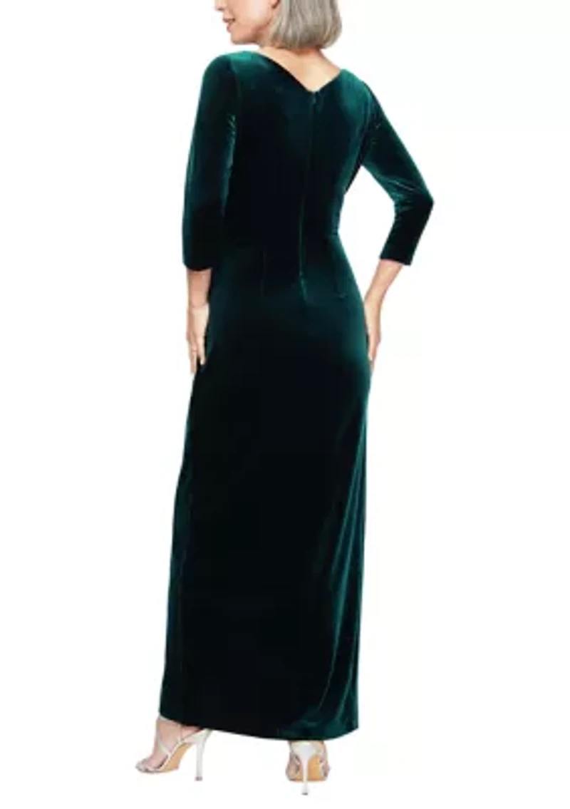Women's Long V-Neck Velvet Dress
