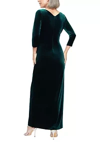 Women's Long V-Neck Velvet Dress