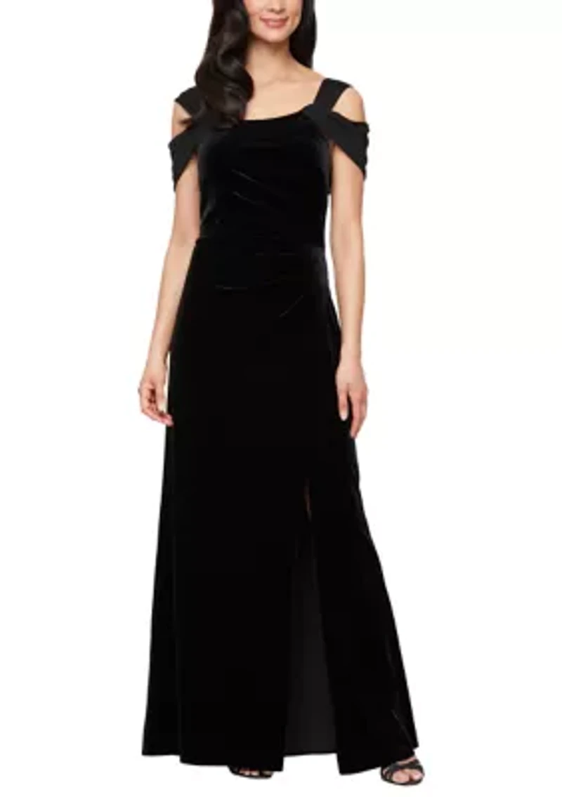 Women's Cold Shoulder Long Velvet dress
