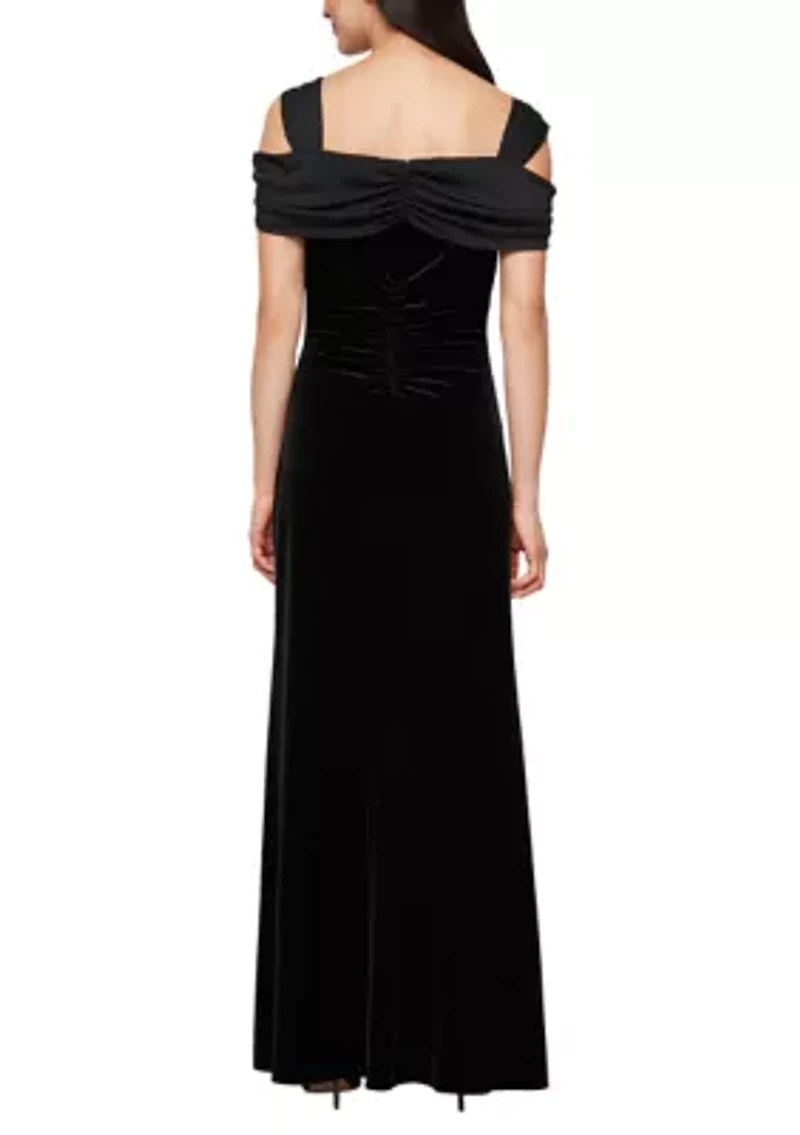 Women's Cold Shoulder Long Velvet dress