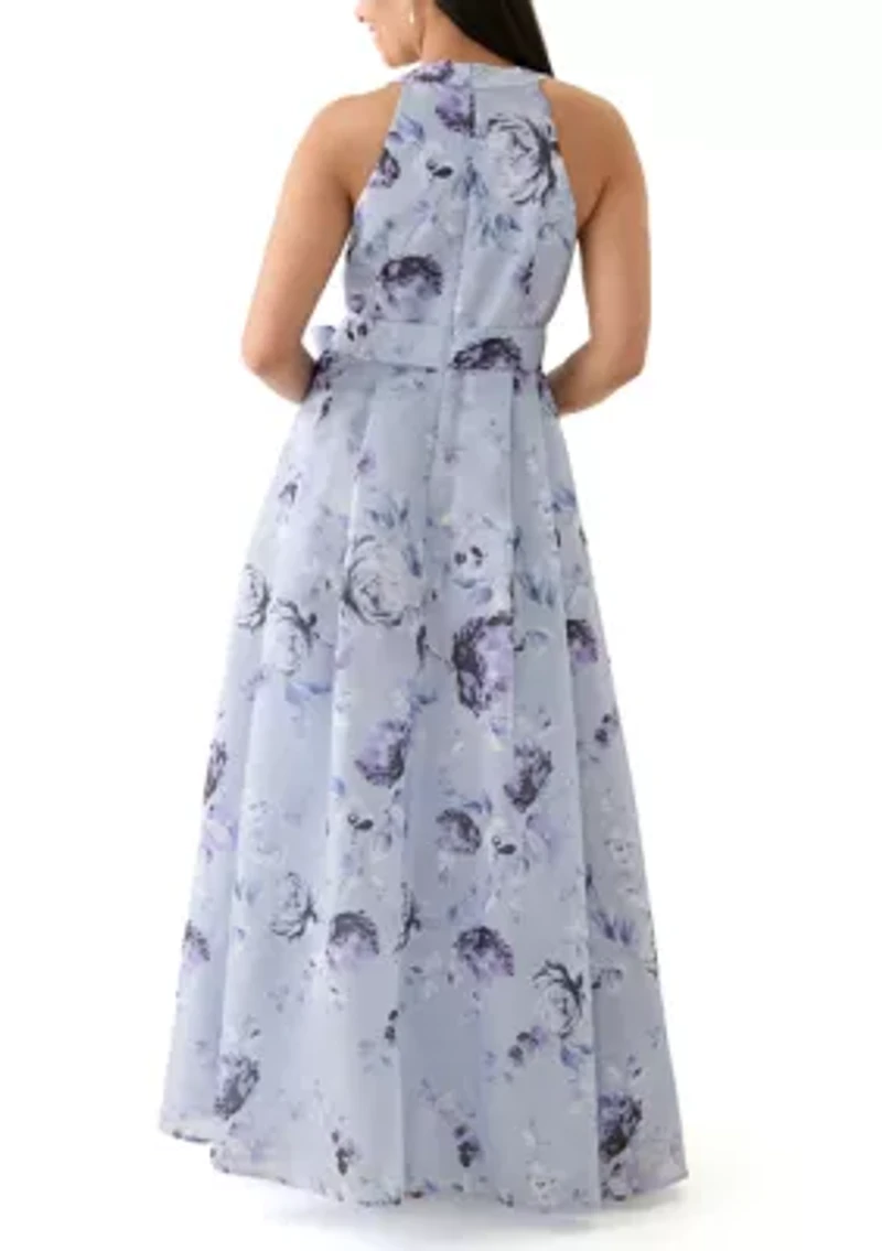 Women's Floral Printed Halter Neck Gown