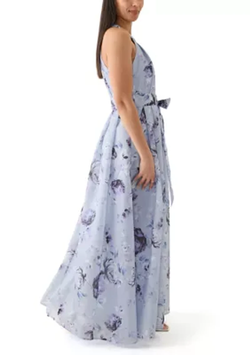 Women's Floral Printed Halter Neck Gown