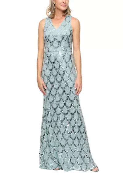 Women's Sleeveless Long Patterned Sequin Dress
